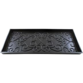 Medium Rubber Boot Tray with Raised Scrollwork, 2" Deep Mud & Water Catcher for Shoes, Pets & Plants – Black