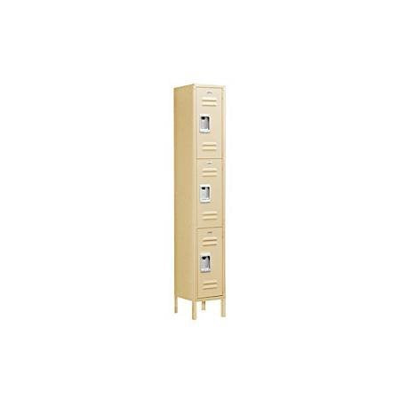 Salsbury Industries Assembled 3-Tier Standard Metal Locker with One Wide Storage Unit, 6-Feet High by 15-Inch Deep, Tan