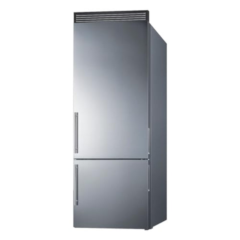 Summit Appliance FFBF279SSXIMLHD 28" Wide Bottom Freezer Refrigerator; 14.6 cu.ft Capacity; Factory-installed Icemaker; Frost-free Operation; Stainless Steel Doors; LHD Door Swing