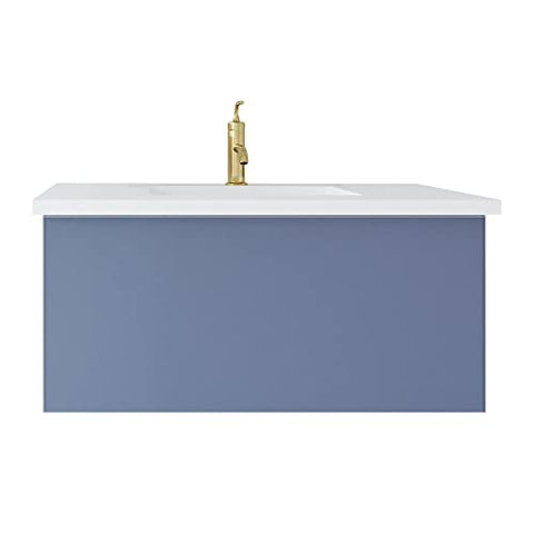 Oakestry Thirty Six Inch Nautical Blue Freestanding Bathroom Vanity Cabinet with Smooth Pull Out Storage Base