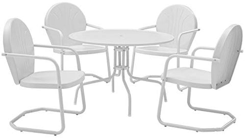Griffith 5Pc Round Retro Outdoor Dining Set White Gloss/White Satin - Table & 4 Chairs