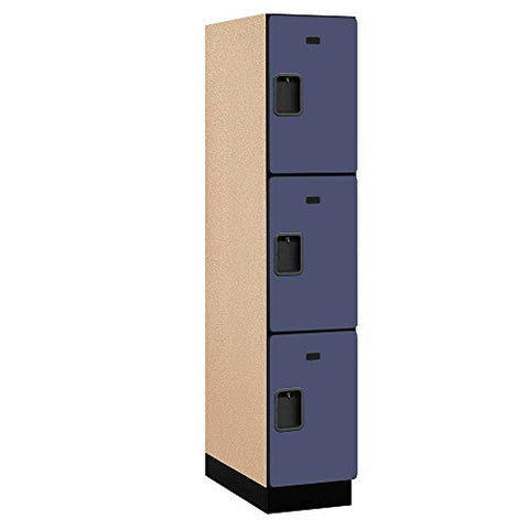 Salsbury Industries 3-Tier Extra Wide Designer Wood Locker with One Wide Storage Unit, 6-Feet High by 24-Inch Deep, Blue