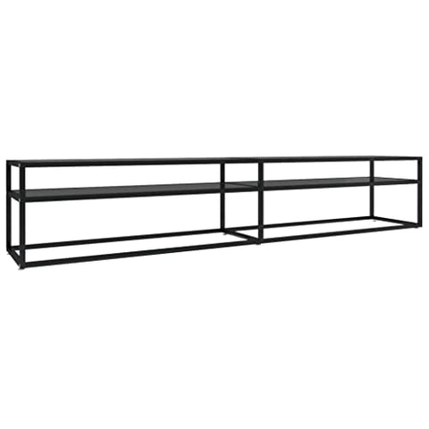 vidaXL Black TV Cabinet with Tempered Glass and Powder-Coated Steel - Sleek, Streamlined Design - Ample Storage Space 86.6"x15.7"x15.9"