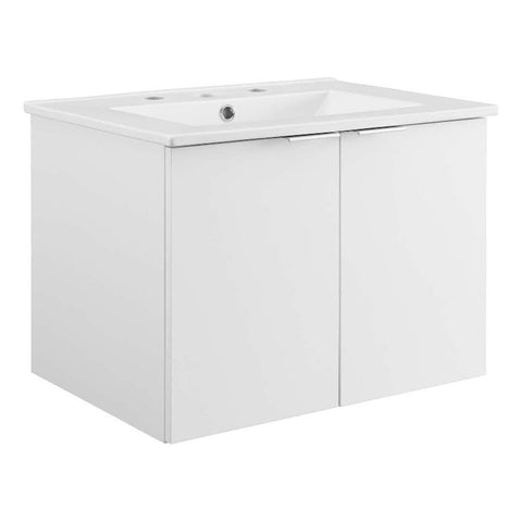Modway Maybelle 24" Wall-Mount Bathroom Vanity in White White