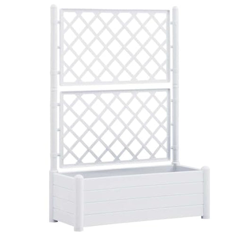 vidaXL Garden Raised Bed with Trellis, Raised Bed for Flowers and Plants, Planter with Drainage Hole, Outdoor and Indoor Use, White, 39.4"x16.9"x55.9" Plastic
