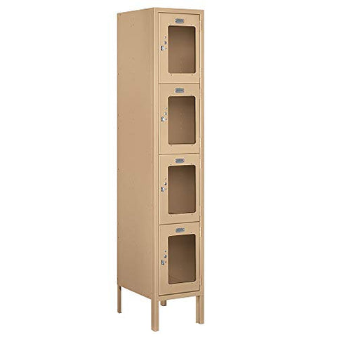 Salsbury Industries S-64155TN-A 12" Four Tier, 1 Wide x 5 Feet High x 15 Inches Deep, Assembled See-Through Metal Locker, Tan