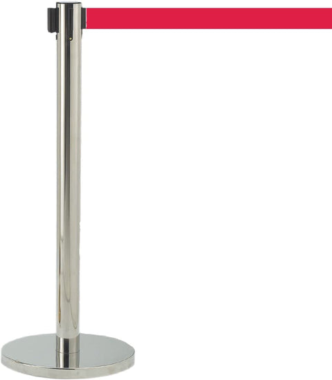 Aarco Products Set of 1 Stanchion Retractable Barrier with 7ft Red Belt with 40 inch Chrome Finish Stainless Steel Post