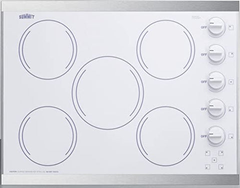 Summit 27" Electric Cooktop, 5 Burners, 230V Radiant Cooktop, White- CRS5B14W