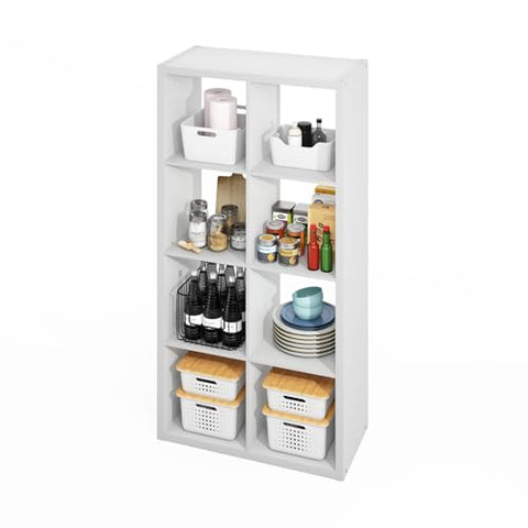 Furinno Hermite 8-Cube Open Shelves Kitchen Storage Kitchen Island Bakers Rack Buffet Sideboard White