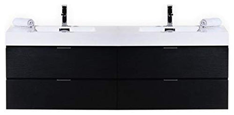 Bliss 80" Double Sink Black Wall Mount Modern Bathroom Vanity