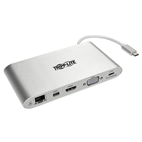 Tripp Lite USB-C Docking Station for Dual Monitors, 4K @ 30 Hz HDMI, Mini DisplayPort mDP, VGA, Gigabit Ethernet, Memory Card, 3.5mm Audio, 100W USB-C PD Charging, 3-Year Warranty (U442-DOCK1)
