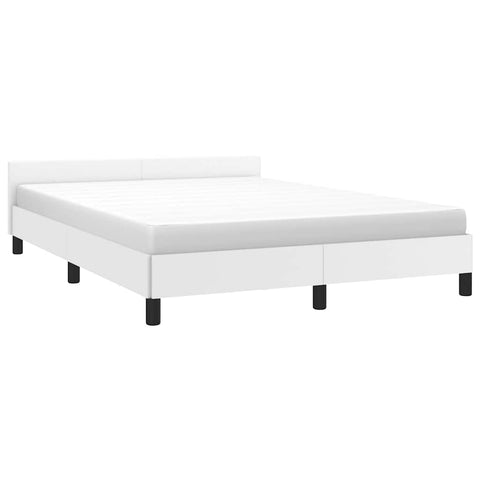 vidaXL Faux Leather Bed Frame Platform Bed, Scandinavian Style/Slats Support/No Box Spring Needed/Without Mattress/Easy Assembly, White Queen Bed