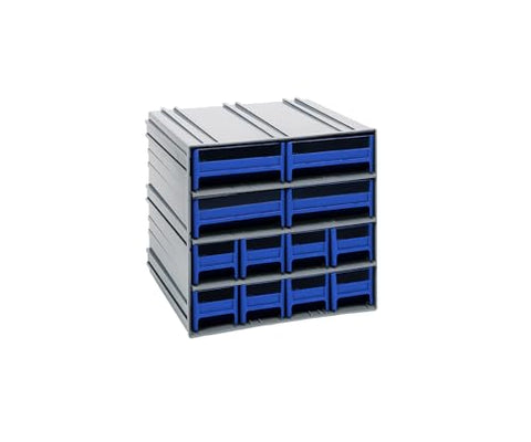 Quantum QIC-8143BL Interlocking Gray Storage Cabinet with 12 Blue Drawers, 11.38-Inch by 11-3/4-Inch by 11-Inch