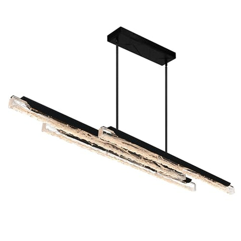 CWI Lighting Valira Integrated LED 60" Black Modern Chandelier with Handmade Textured Glass for Dining Room Foyer Bedroom Living Room