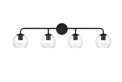 Living District Genesis 4-Light Iron & Glass Bath Sconce in Black/Clear