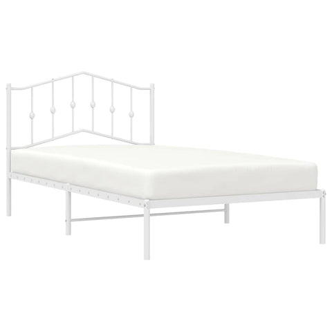 vidaXL Twin XL Metal Bed Frame with Headboard and Stable Slats, Under Bed Storage Space, Sturdy Steel Construction and Easy Assembly, Minimalist Style, White, 12'' High, Without Mattress