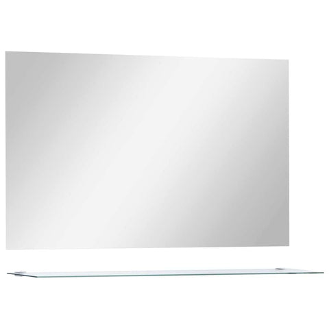 vidaXL Tempered Glass Wall Mirror with Shelf, Rectangular Decorative Mirror for Bathroom, Bedroom, Living Room, Silver Color, Wall-Mounted