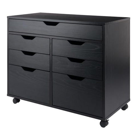 Winsome Halifax Storage Mobile Cabinets, 2 Doors, 4 Drawers, 1 Wide Drawer, for Home Office, Black