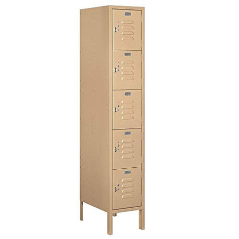 Salsbury Industries Assembled 5-Tier Box Style Standard Metal Locker with One Wide Storage Unit, 5-Feet High by 18-Inch Deep, Tan