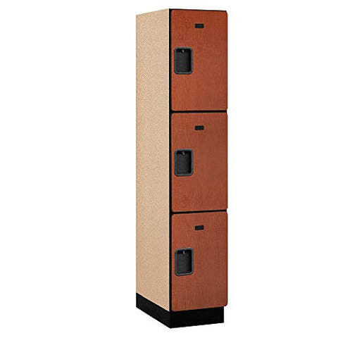 Salsbury Industries 3-Tier Extra Wide Designer Wood Locker with One Wide Storage Unit, 6-Feet High by 21-Inch Deep, Cherry