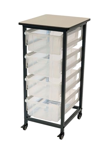 Mobile Bin Storage Unit - Single Row with Large Clear Bins - Gray