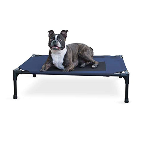 K&H Pet Products Outdoor Elevated Dog Cot, Breathable Cooling Elevated Cot Hammock Pet Bed for Medium Dogs, Washable Mesh Cover, Raised Metal Frame, Collapsible, Portable - Medium 32 X 25in Blue