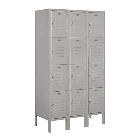 12" Wide Four Tier Standard Metal Locker - 3 Wide - 5 Feet High - 15 Inches Deep - Gray - Unassembled