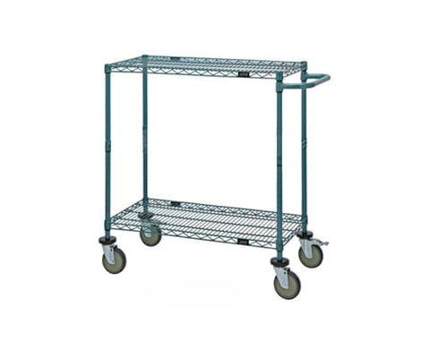 Quantum Storage Systems WRCP-2148P-2 Wire Push Handle Utility Carts 2 Shelves Green Epoxy 40" H x 48" W x 21" D