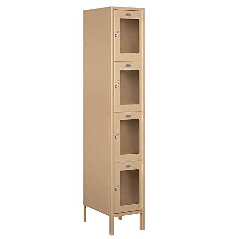 Salsbury Industries S-54168TN-U 15" Four Tier, 1 Wide x 6 Feet High x 18 Inches Deep, Unassembled See-Through Metal Locker, Tan