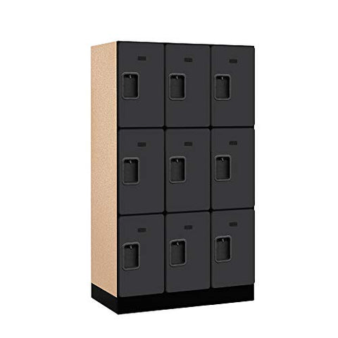 Salsbury Industries Triple Tier Designer Wood Locker, Black, 5' 3" x 18"