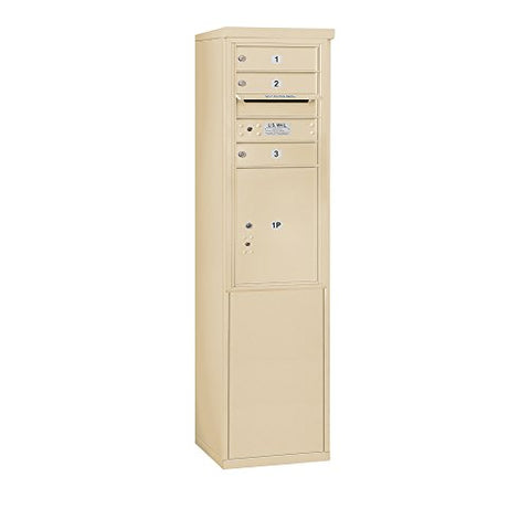 Salsbury Industries 3910S-03SFP 3 MB1 Doors, 1 PL5, Private Access Free Standing Horizontal 4C Mailbox, Sandstone
