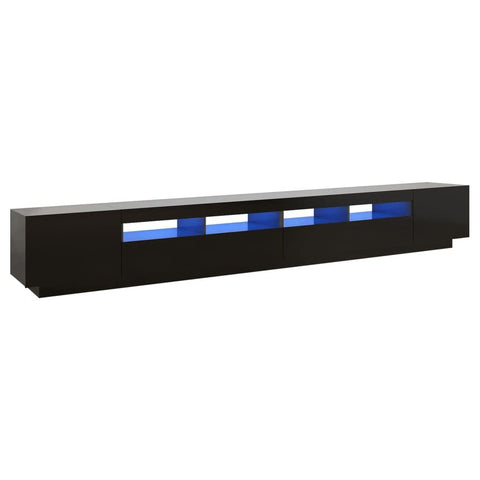 vidaXL Modern LED TV Cabinet with RGB Lights 118.1 in Width for Living Room and Bedroom Storage Sliding Doors Stylish Black Engineered Wood Finish Stand Entertainment Center Unit Furniture Cabinets