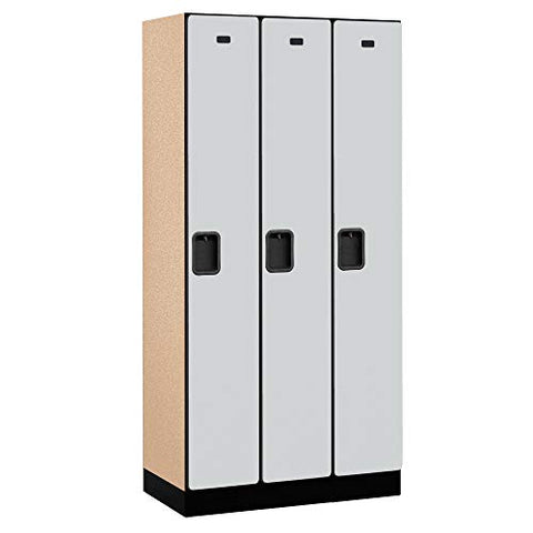 Salsbury Industries 1-Tier Designer Wood Locker with Three Wide Storage Units, 6-Feet High by 18-Inch Deep, Mahogany