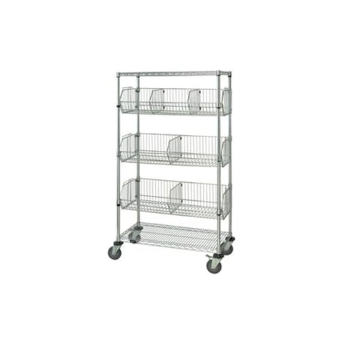 Quantum Storage Systems M2448BC6C 5-Tier Mobile Wire Basket Unit with 3 Baskets, Chrome Finish, 24" Width x 48" Length x 69" Height