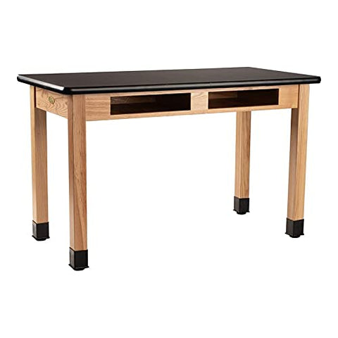 National Public Seating NPS 24x60 Modern Solid Ash Wood Science Lab Table with HPL Top in Black