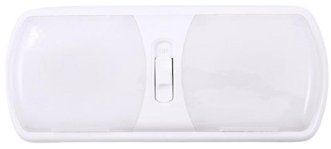Arcon 20714N LED Ceiling Double Light – Euro-Style 12V Soft White Dome Fixture with White Lens, 11.56 x 4.95 Inch, 3-Position Switch, Compact Interior Lighting for RV, Camper, Trailer
