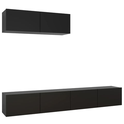 vidaXL Modern Black Wall Mounted TV Cabinet Set with 3 Shelves Engineered Wood Stylish Matte Finish Indoor Use Efficient Space Saving Design Stand Hanging Contemporary Unit Display Living Room