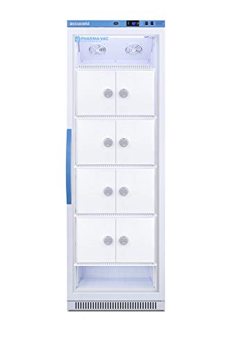 Summit Appliance ARG15PVLOCKER Pharma-Vac 15 Cu.Ft. Upright Glass Door Commercial Vaccine All-Refrigerator with Eight Interior Lockers, Acces Port, Lock and Silver-Ion Handle
