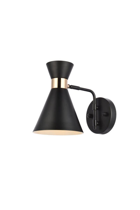 Living District Halycon 1-Light Mid-Century Metal Wall Sconce in Black/Gold