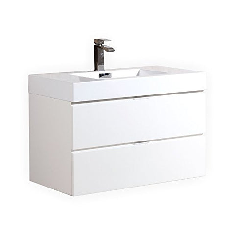 Bliss 36 in. Wall Mount Modern Bathroom Vanity - High Gloss White