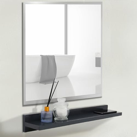 Bellaterra 23 in. Frameless Mirror with Built-in Wireless Charging Shelf - Modern Decor and Convenient Device Charging - Bathroom or Entryway Wall-Mounted Set