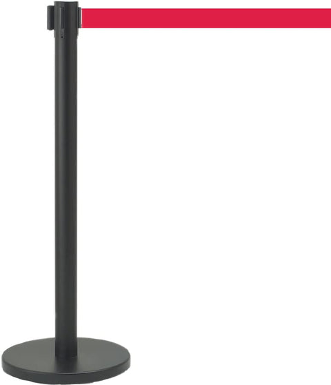 Aarco Products Set of 1 Stanchion Retractable Barrier with 7ft Red Belt with 40 inch Black Finish Stainless Steel Post