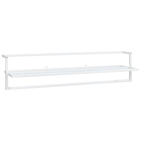vidaXL White Towel Rack - Wall-Mounted Iron Storage Rack with Shelf for Bathroom, Assembly Required