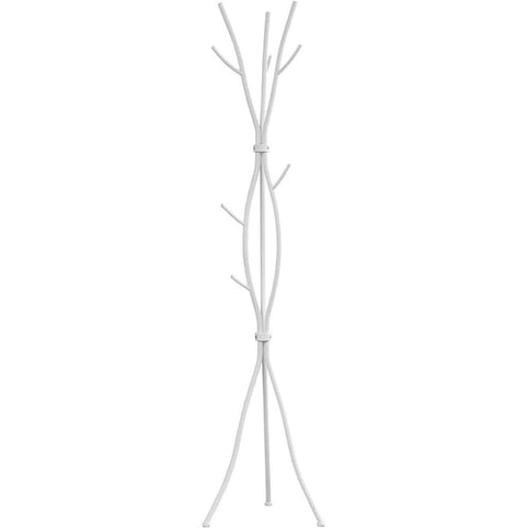 Monarch Specialties I 2063 Coat Rack, Hall Tree, Free Standing, 11 Hooks, Entryway, 74"H, Bedroom, Metal, White, Contemporary, Modern