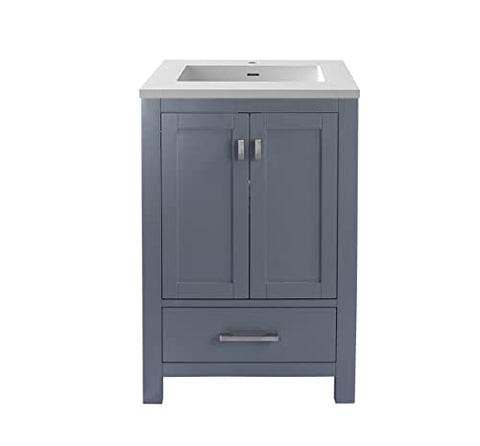 Oakestry Twenty Four Inch Cloud White Modern Freestanding Accent Storage Cabinet with Enclosed Doors, Smooth Glide Drawer, and Raised Base Design