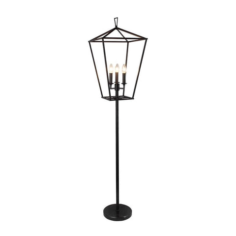 Moti Hollie 3-Light Lantern Floor Lamp in Black Metal