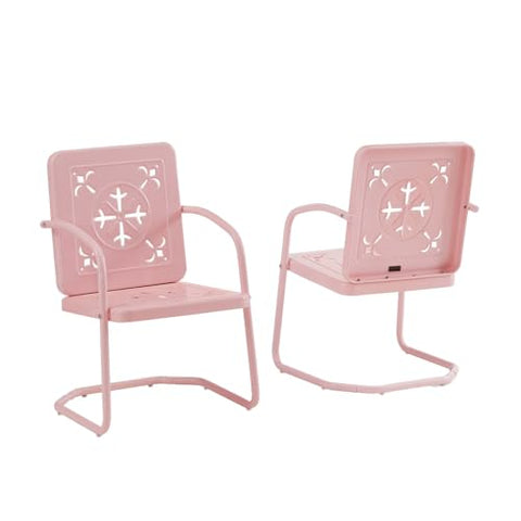 Crosley Furniture Azalea 2-Piece Outdoor Chair Set, Vintage Retro Metal Patio Chairs for Dining, Porch, Deck, Pastel Pink Gloss
