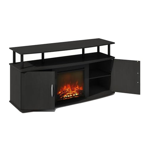 Furinno Jensen No Heat Decorative Electric Fireplace TV Stand Entertainment Center for TV up to 55 Inch with Doors Storage Cabinet Americano/Black