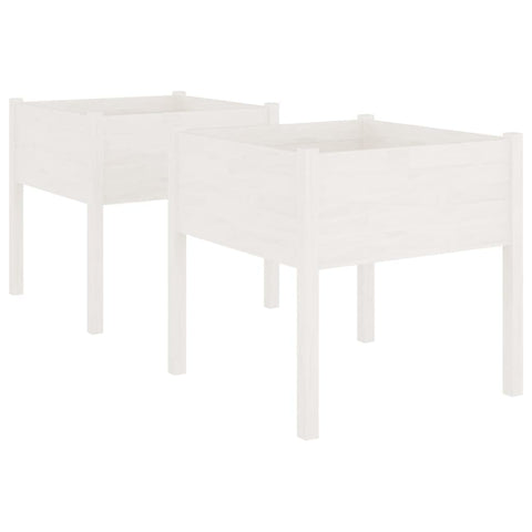 vidaXL Planter Outdoor Raised Garden Bed Flower Box with Legs Solid Wood Pine White 2 pcs