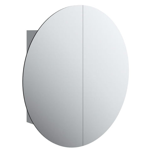 vidaXL Bathroom Cabinet with Round Mirror and LED String - Wall-Mountable, Engineered Wood construction, Gray - 21.3"x21.3"x6.9". Includes USB Cable.